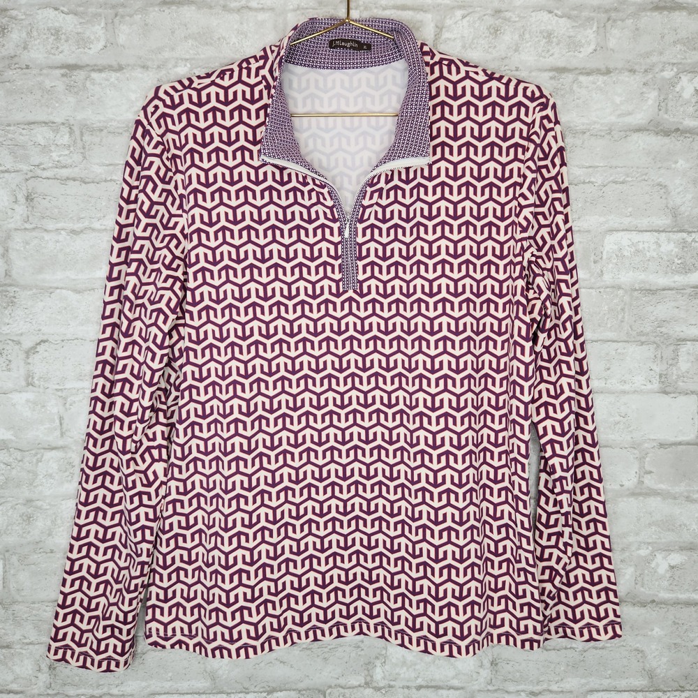 J. McLaughlin 1/4 Zip Long Sleeve Geometric Top Preppy Sporty XL